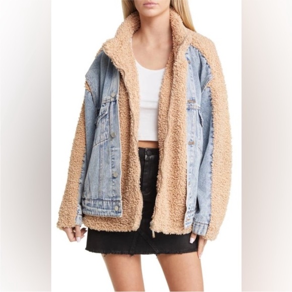 ANTHROPOLOGIE NWT BLANK NYC FUZZY WUZZY SHERPA DENIM JACKET 🔥 - Picture 2 of 7